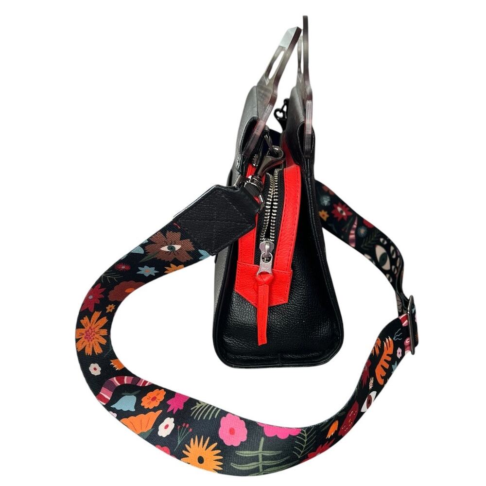 Min & Mon Vali Black Leather Crossbody Handbag Plastic Handle Tiger & Snake - Picture 4 of 10